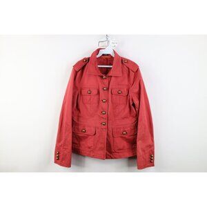 Vintage J Crew Womens Medium Distressed Military Style Button Jacket Pink Cotton